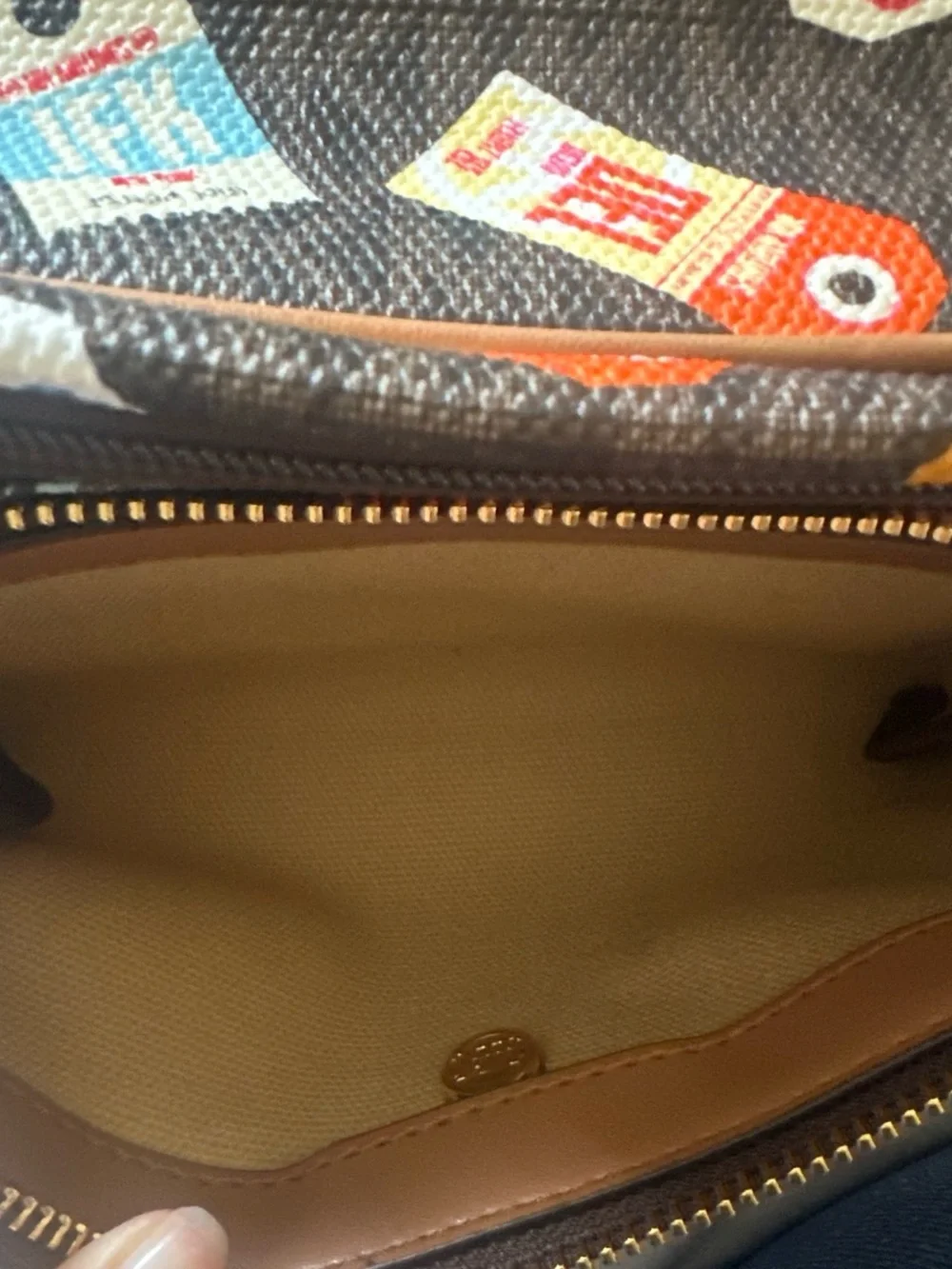 Michael Kors Brown Crossbody with Colorful Ticket-Print